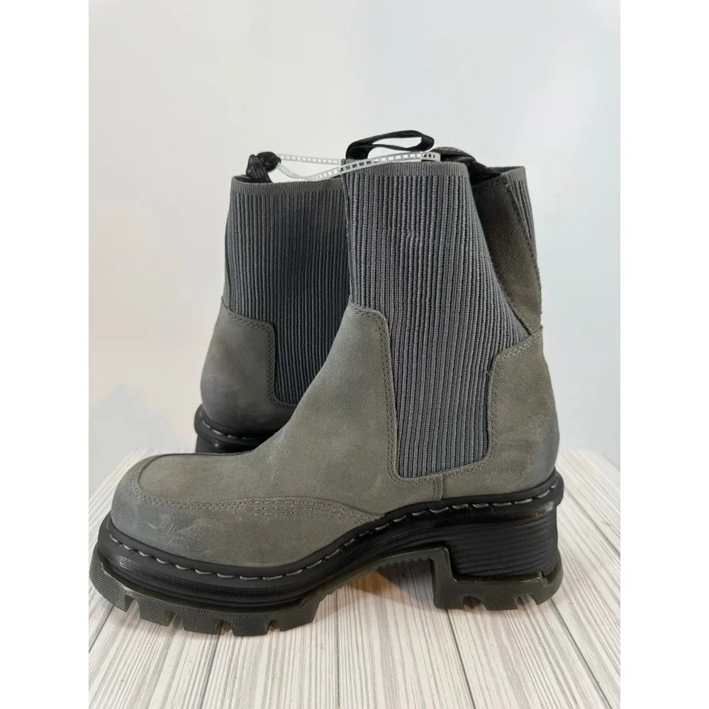 Dr.Martens Corran Chelsea Waxy Boots Grey Suede Heeled Platform Lug Sole Wmns 10